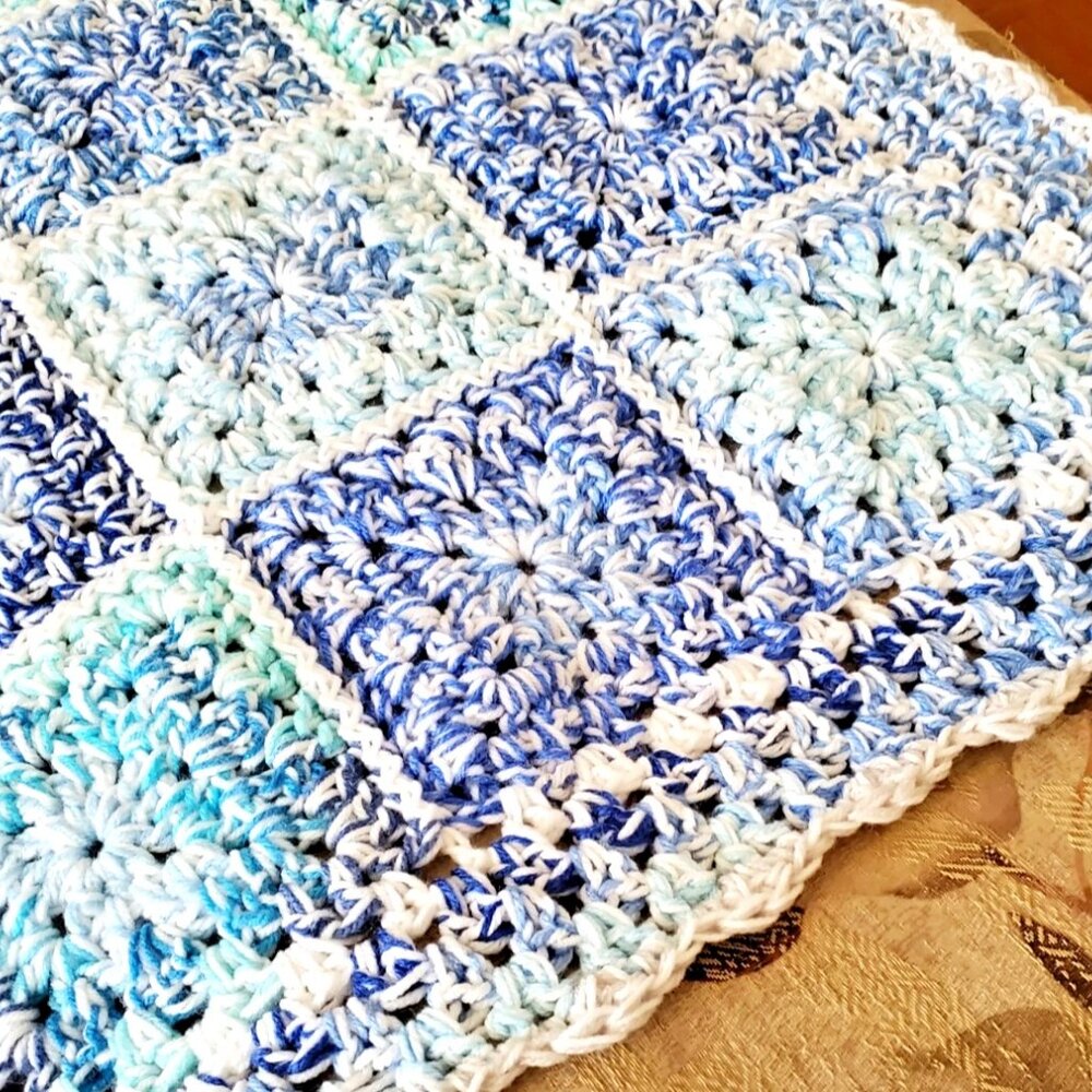 Crochet BABY BLANKET AFGHAN Lap Granny square 29" x 29" Blue Navy Blue Handmade